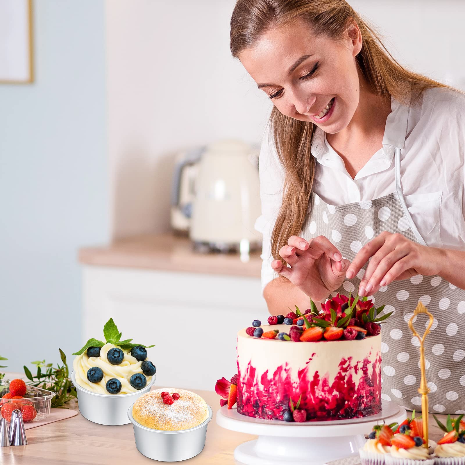 Gerrii 27 Pcs 4 Inch Small Cake Pan Mini Round Cake Pans For Baking Nonstick Aluminum Smash Cake Pans Cheese Cake, Pizza, Quiche